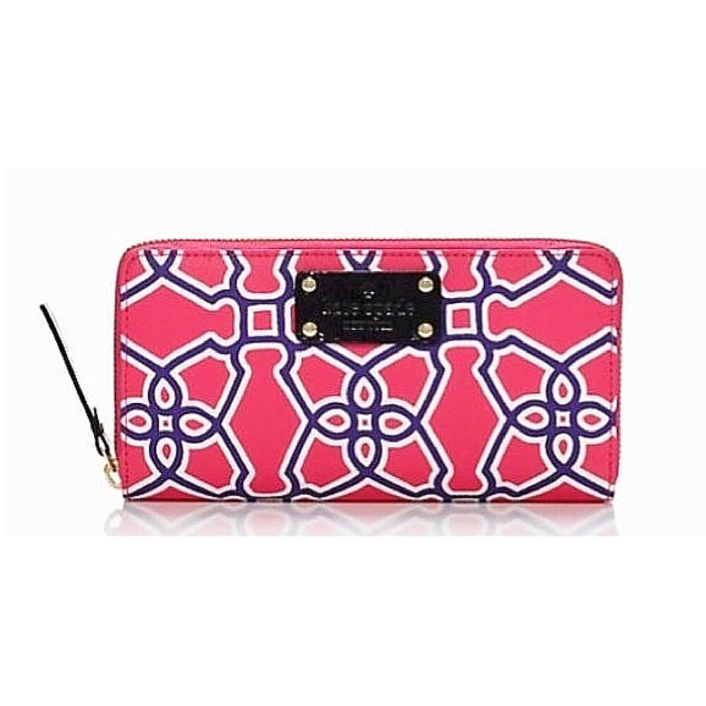 Kate Spade Moroccan Market Neda Large Wallet Bubblegum Pink Violet Leather Zip